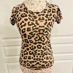 MOTHER itty bitty sinful cheetah print top pink stitching. Cotton/linen blend XS